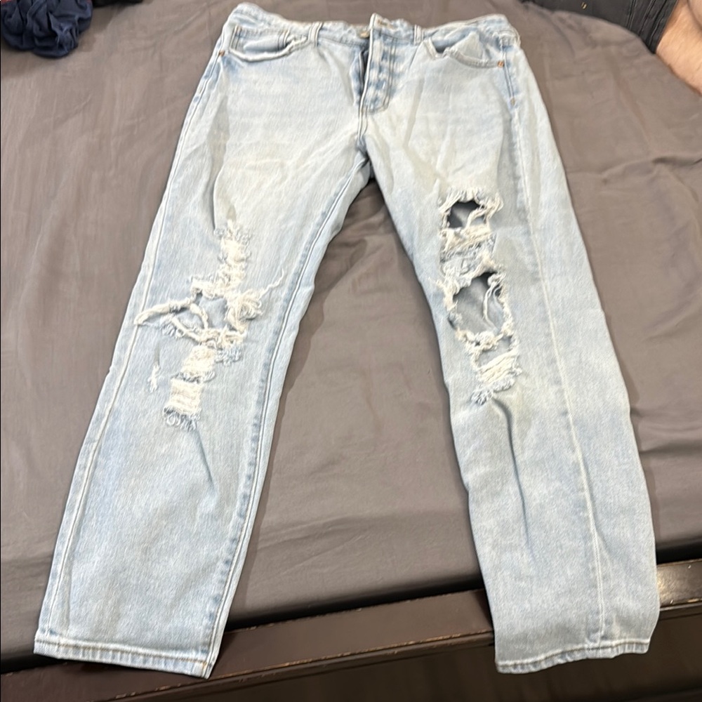 No Boundaries Blue Straight Leg Jeans with Modern Distressing